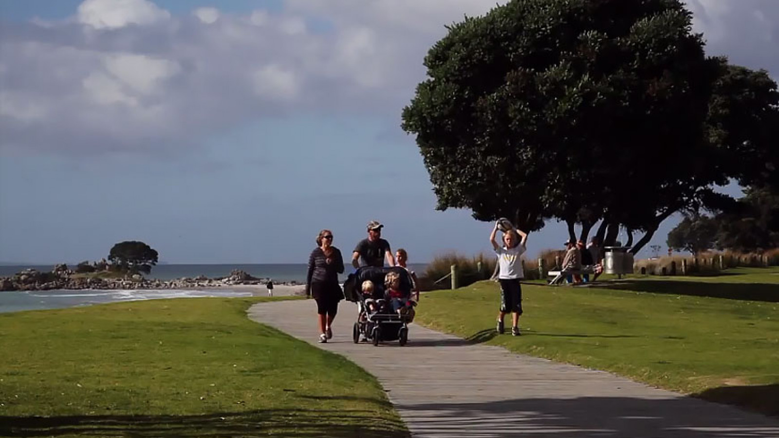 Family strolling in park