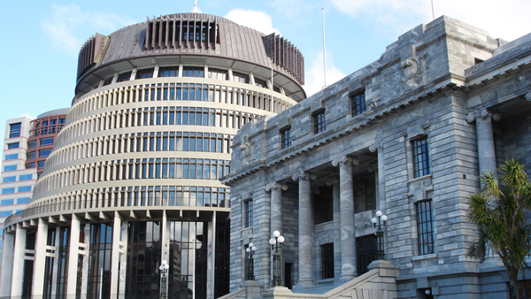 Beehive and Parliament House, Wellington.