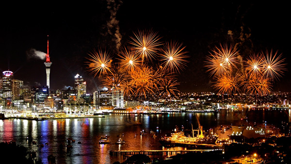 Fireworks over Auckland Harbour