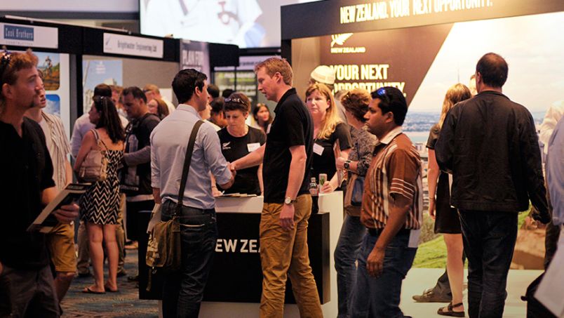 Visitors at a expo stand 