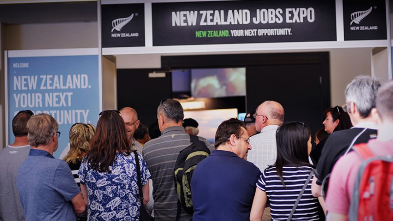Small crowd in front of NZ Jobs expo stand